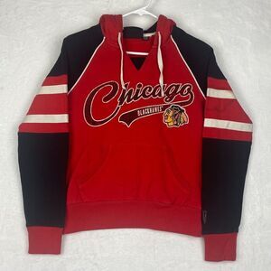 NHL Chicago Blackhawks Boys Youth Small Black Red Hoodie Sweatshirt Pullover